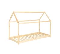 Lit Enfant Cabane, Bois Massif En Pin Naturel - Tobias - Sommier Inclus, 90 X 190 Cm Naturel 90X190