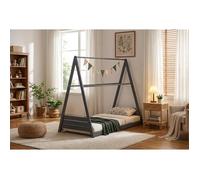 Lit cabane Montessori enfant 90x190 cm pin massif sommier inclus TIPI - Gris