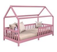 Lit cabane NINA lit enfant simple montessori en bois 90 x 190 cm, en pin massif lasuré rose