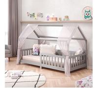 IDIMEX Lit cabane Nina lit Enfant Simple Montessori en Bois 90 x 200 cm, en pin Massif lasuré Gris