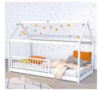 Lit cabane PANDA 90x190 + 1 sommier + barrière /Blanc