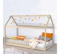 Lit cabane - WEBER INDUSTRIES - Panda - Barrière de lit amovible - Sommier inclus - Bois massif
