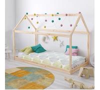 Lit cabane PANDA 90x190 + 1 sommier + matelas IRIS / Bois clair