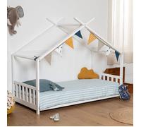 Happy Garden Lit cabane pour enfant GASPARD 190x90 cm bois de pin blanc avec sommier