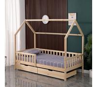 Lit cabane pour enfant 190x90cm en bois avec tiroirs MARCEAU