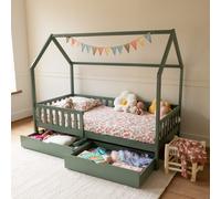 Happy Garden Lit cabane pour enfant MARCEAU 190 x 90 cm vert avec tiroirs