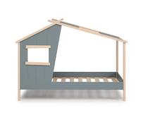 Lit cabane pour enfant coloris Vert Kaki, blanc ciré , couchage 90 x 190 cm - Longueur 215 x Profondeur 103 x Hauteur 158 cm - -