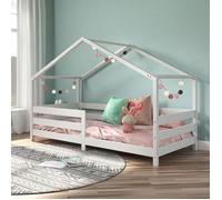 Lit cabane RENA lit simple montessori pour enfant 90 x 190 cm, avec barrières de protection, en pin massif lasuré blanc