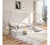 IDIMEX Lit cabane SILA 90x200 cm, lit Simple Enfant 1 Place Type Montessori, en pin Massif Blanc