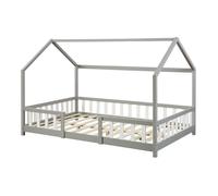 Lit d'enfant 'Sisimiut' à l'aspect de maison avec protection contre les chutes en pin 120 x 200 cm gris clair / blanc
