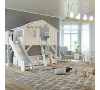 Lit cabane superposé avec toboggan finition laquée (coloris au choix)