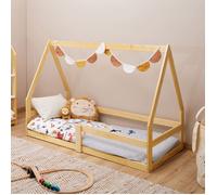 Lit cabane TAMI 70x140 cm, lit simple 1 place pour bébé ou enfant de type Montessori, en pin massif naturel