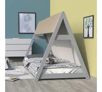 Lit cabane TIPI 90x190 + 1 toile + 1 sommier / Gris