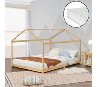 Lit cabane Vindafjord pour enfant 140 x 200 cm avec matelas sommier à lattes bambou naturel [en.casa]