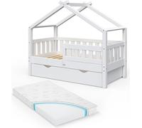 Lit cabane Vitalispa Design Blanc 70x140 cm avec tiroir et matelas, Model 33432