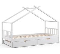 Lit cabane Vitalispa Design Blanc 90x200 cm avec lit d'appoint, Model 35962