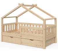 Lit cabane Vitalispa Design Naturel bois 80x160 cm avec 2 tiroirs, Model 33271