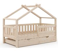 Lit cabane Vitalispa Design Naturel bois 80x160 cm avec lit d'appoint, Model 35964