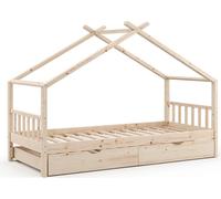Lit cabane Vitalispa Design Naturel bois 90x200 cm avec lit d'appoint, Model 35963