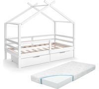 Lit cabane Vitalispa Luni Blanc 160 x 80 cm avec caissons de rangement et matelas, Model 59343