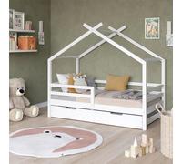 Lit cabane Vitalispa Luni Blanc 160 x 80 cm avec lit d'invité extensible, Model 57924