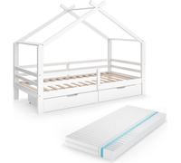 Lit cabane Vitalispa Luni Blanc 200 x 90 cm avec tiroirs et matelas, Model 59345