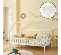 Lit de maison 'Ydre' avec matelas et protection contre les chutes Bois 120 x 200 cm Blanc