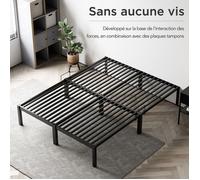 Lit Cadre HOMAVO - 180x200 cm - Silencieux, Métal - Hauteur 30 cm - Structure KD - Montage Sans Outils - Pour Dortoir / Appartement