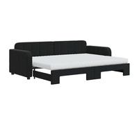 Lit canapé 2 en 1 pliable avec 2 matelas en mousse (80 x 200 cm), tapissé en velours noir (100 % polyester), structure en bois et métal, idéal pour salon ou chambre d'invités