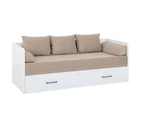 Lit, canapé convertible 80-160x200 cm coloris Blanc Brillant avec coffre de rangement, matelas et 3 oreillers beiges - Longueur 200,5 x Profondeur 79/154 x Hauteur 73 cm