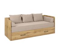Lit canapé convertible 80-160x200 cm coloris Chêne sonoma avec coffre de rangement, matelas et 3 oreillers Beige - Longueur 200,5 x Profondeur 79/154 x Hauteur 73 cm