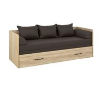 Lit canapé convertible 80-160x200 cm coloris Chêne sonoma avec coffre de rangement, matelas et 3 oreillers gris anthracite - Longueur 200,5 x Profondeur 79/154 x Hauteur 73 cm