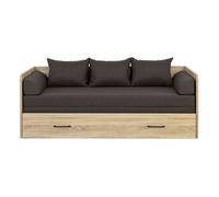 Lit canapé convertible 80-160x200 cm - - coloris Chêne sonoma avec coffre de rangement, matelas et 3 oreillers noir - Longueur 200,5 x Profondeur