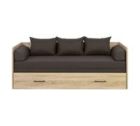 Lit canapé convertible 80-160x200 cm coloris Chêne sonoma avec coffre de rangement, matelas et 3 oreillers noir - Longueur 200,5 x Profondeur 79/154 x Hauteur 73 cm