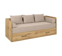 Lit canapé convertible 80-160x200 cm coloris Chêne wotan avec coffre de rangement, matelas et 3 oreillers Beige - Longueur 200,5 x Profondeur 79/154 x Hauteur 73 cm