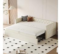 Lit canapé extensible 90x200 avec sommier, velours beige, sans matelas