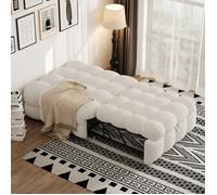 Lit canapé - MINIMAL - MINIMAL - Pouf convertible 2-en-1 - Peluche beige - Gain de place
