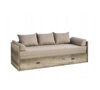 Lit Canapé pliant 80-160x200 coloris Chêne motif écriture avec matelas et 3 oreillers beiges - Longueur 202,5 x Largeur 79-154 x Profondeur 60,5 cm