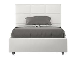 Lit capitonné 120x190 cm simili cuir blanc Mira Avec sommier et coffre