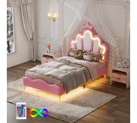 Lit Capitonné 90 X 200 Cm,en Forme De Couronne,en Cuir Pu,lit LED Avec Sommier à Lattes,rose