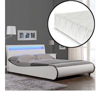 Lit capitonné à LED de Corium 'Valencia' avec matelas (180x200cm)(blanc)(mousse froide) - avec cuir synthétique - housse en cuir