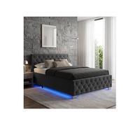 Lit - TECTAKE - Lit coffre SEDONA en bois à l'aspect velours capitonné avec bandes LED, sommier inclus, 120 x 200 cm - Noir