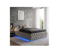 Lit - TECTAKE - Lit coffre DAYTONA en bois à l'aspect velours capitonné avec bandes LED, sommier inclus, 180 x 200 cm - Gris foncé
