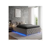 tectake® Lit capitonné pour Matelas 120x200 avec sommier en Bois, Cadre en Acier laqué époxy, Tête de lit, LED réglable & Coffre Rangement pour Chambre Adulte, ado ou Enfant Meuble Chambre