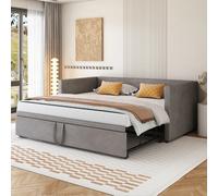 Lit capitonné canapé-lit escamotable 90/180x200cm avec lattes, multifonctionnel en velours doux pour la peau, gris
