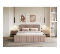 Lit capitonné double - SALIANO - 140x200 cm - en velours beige