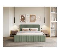 Lit capitonné double - SALIANO - 160x200 cm - en velours vert foncé