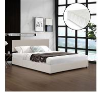 Lit capitonné Juva avec matelas à mousse froid 140 x 200 cm beige