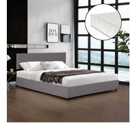 Lit capitonné Juva avec matelas à mousse froid 180 x 200 cm gris