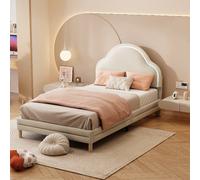 Lit capitonné tête de lit nuage avec LED multicolores, velours, beige, 90x200 cm